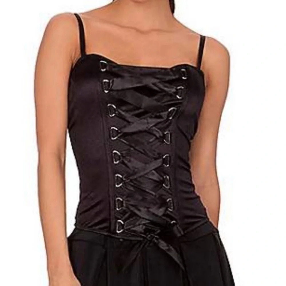 Spirit Halloween Womens Medium Black Lace Up Corset Bra Top Underwire Goth‎ S&M